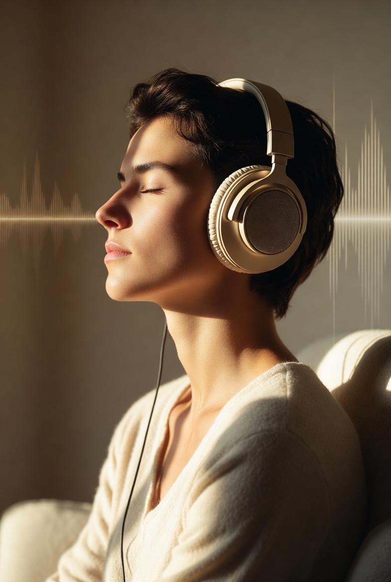 Personne écoutant un livre audio avec casque